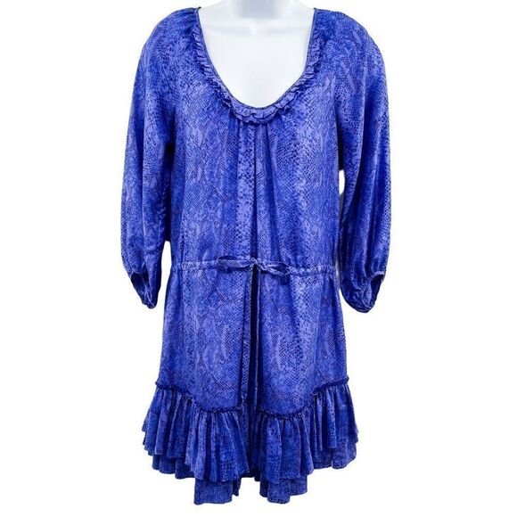 Rebecca Taylor 100% Silk Snakeskin Print Ruffle Hem Dress Size 0 - Picture 1 of 7